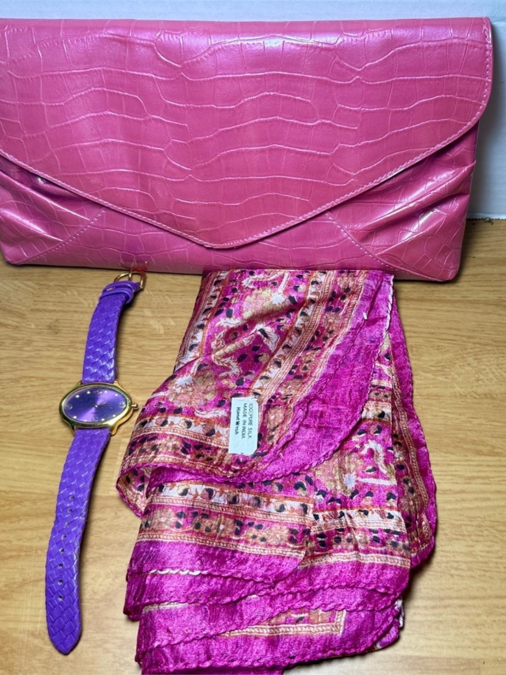 Joan Rivers Watch & Pink Clutch Purse-Pink Silk Scarf Women Accessories Handbags